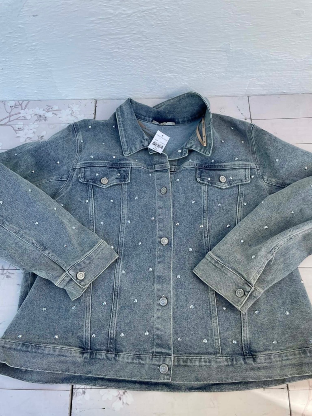 Embellished Light Gray Denim Jacket - Women